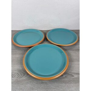 Set of 3 Crown Corning Japan Teal Blue Terracotta Rim Salad Plates 7.5 Inch